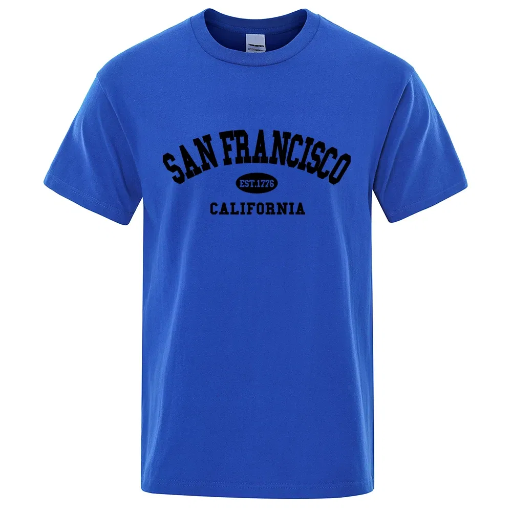 Color: black, Size: M - Sanfrancisco Est.1776 California Letter T-Shirts Men Fashion Oversized Tops Summer Tshirt Loose Designer Luxury Tee Clothing