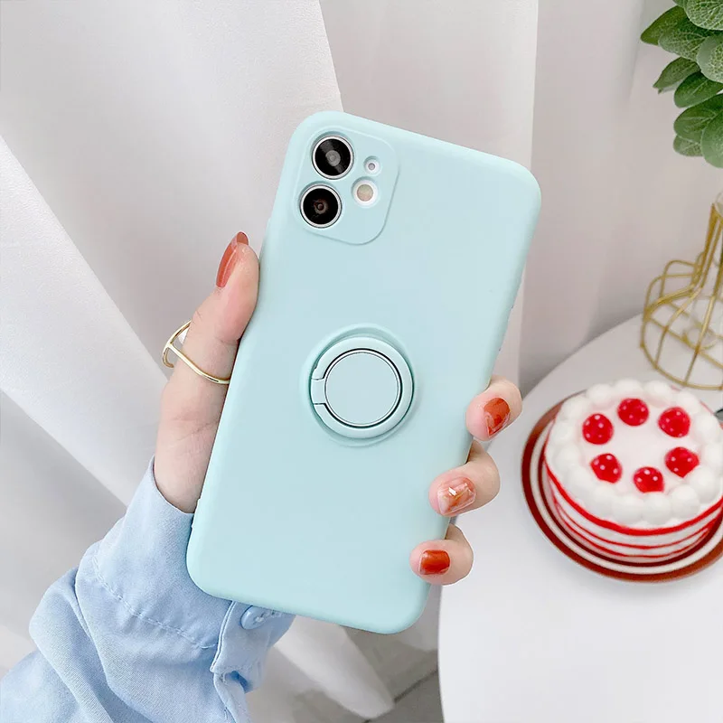 Color: Khaki, Compatible-Phone Models: For iPhone 13 Mini, Ships From: CN - With Ring Holder Shockproof Case For IPhone 16 15 14 13 12 11 Pro Max Silicone TPU Soft Back Cover