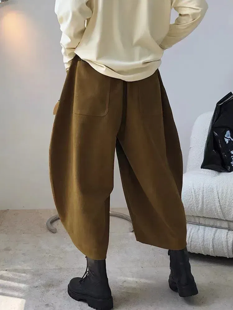 Color: green, Size: XL - 2023 Autumn Casual Harem Pants Women Cotton High Waisted Trousers Retro Loose Bloomers Women's Oversize Pants Baggy Sweatpants