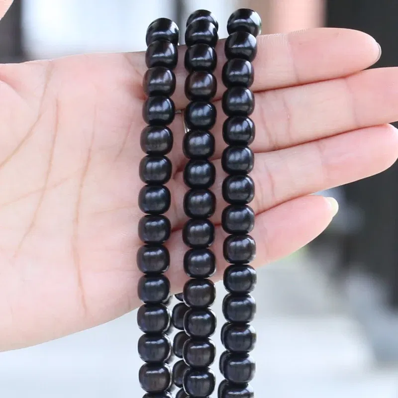 Metal Color: Light Yellow Gold Color - New Ebony Beaded Necklace 99 Pieces 108 Mara Yoga Unisex