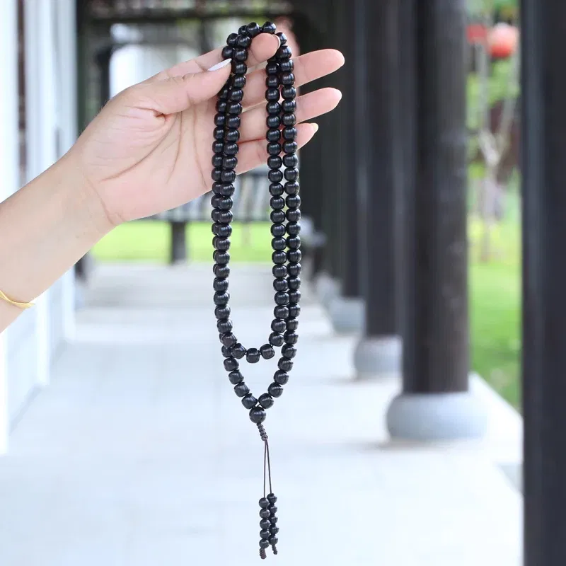 Metal Color: Light Yellow Gold Color - New Ebony Beaded Necklace 99 Pieces 108 Mara Yoga Unisex