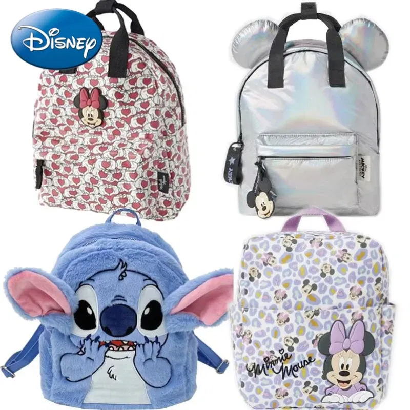 Color: Lavender - Disney New Mickey Cartoon Fashion Backpack Women's Minnie Canvas School Bag Boys and Girls Fashion Large Capacity Backpack