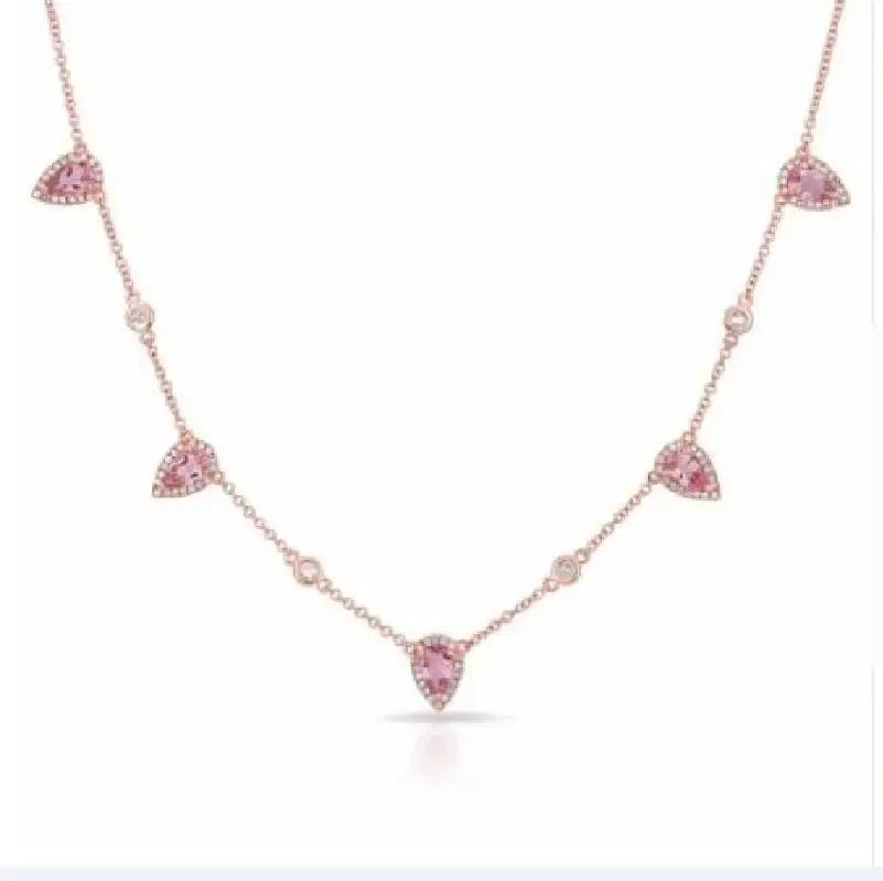 Metal Color: ROSE GOLD COLOR - Bohemia NEWest gold color Pink stone statement chain necklace choker fashion jewelry for women elegance gift stylish jewelry