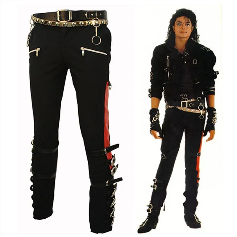 Color: SKY BLUE, Size: 32 - Punk Michael Jackson BAD Pants Trousers and Belt in1990'S