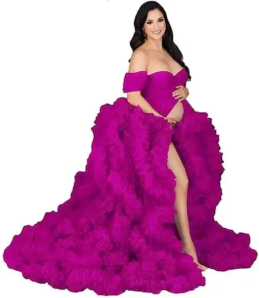 Color: Chocolate, Maternity Size: M, Ships From: CHINA - Tulle Long Maternity Dress Photoshoot  п?»?°?‚ь?µ  photography dresses baby shower dresses for pregnant woman  п?»?°?‚ь?µ д?»я ?±?&micr