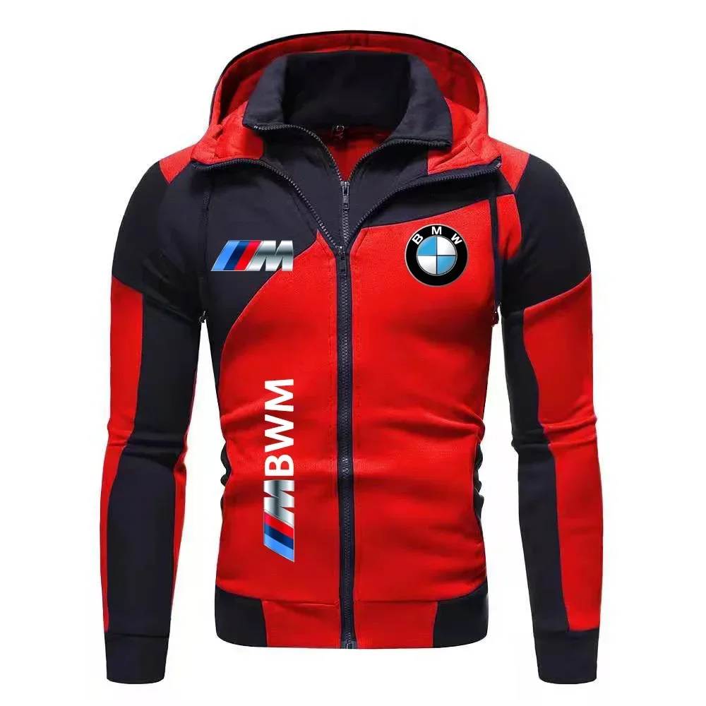 Color: GRAY, Size: XL, Ships From: CHINA - Motorcycle Jacket, BMW Logo Printed Cotton Sweatshirt, Hooded Sweatshirt, BMW Logo Autumn Men's Double Zipper Cardigan Jacket ..