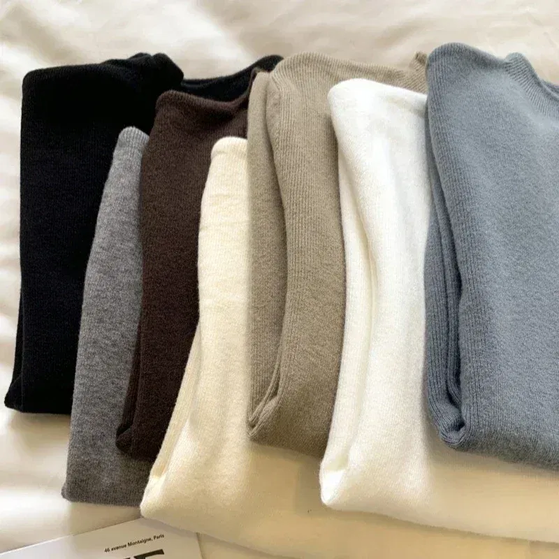 Color: Pink, Size: One Size - 2025 Women Turtleneck Knitted Pullovers Solid Sweater Harajuku Korean Soft Warm Knitwear Autumn Winter Fashion Slim Jumpers Tops