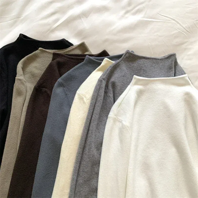 Color: Pink, Size: One Size - 2025 Women Turtleneck Knitted Pullovers Solid Sweater Harajuku Korean Soft Warm Knitwear Autumn Winter Fashion Slim Jumpers Tops