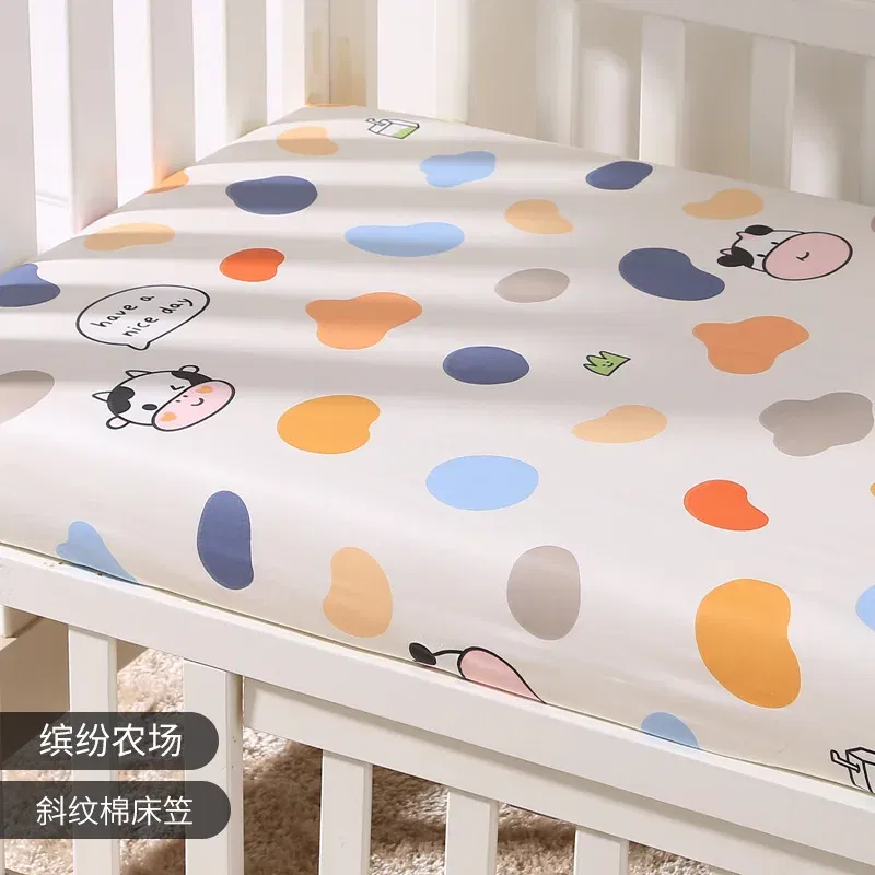 Color: Red - 130cm * 70cm Cotton Crib Top Baby Bed Cover Child Infant Newborn Mattress Cover Twill Cotton Bedding