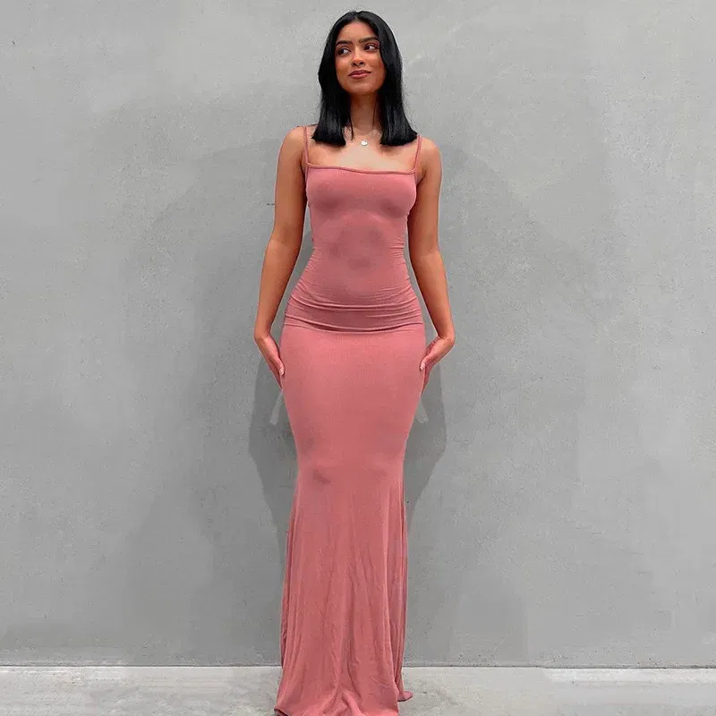 Color: Brown, Size: L - Satin Slip Sleeveless Backless Maxi Dress Women 2023 Y2K Summer Bodycon Elegant Sexy Outfits Ladies Birthday Party Club Sundress