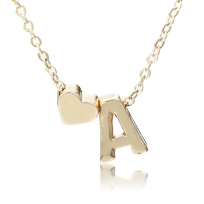 Metal Color: Blue white zinc plated - Fashion Tiny Heart Dainty Initial Necklace With Letter Name Choker Necklace For Women Pendant Jewelry Accessories Gift