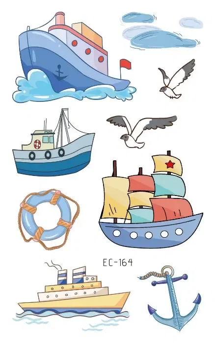 Color: SKY BLUE - 1Sheets Vehicle Temporary Tattoo Small Cars Helicopter Train Steamship Hot Air Balloon Kid  Waterproof  Fake Tattoo Sticker