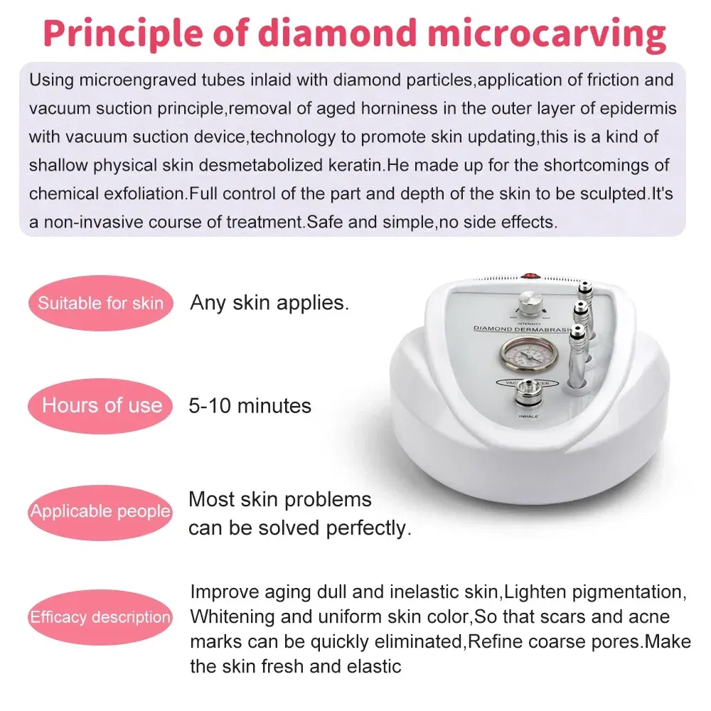 Color: White, Power Source: EU - 3 in 1 Diamond Microdermabrasion Machine High Suction Power Professional Dermabrasion Home Use Facial Peeling Skin Care Machine