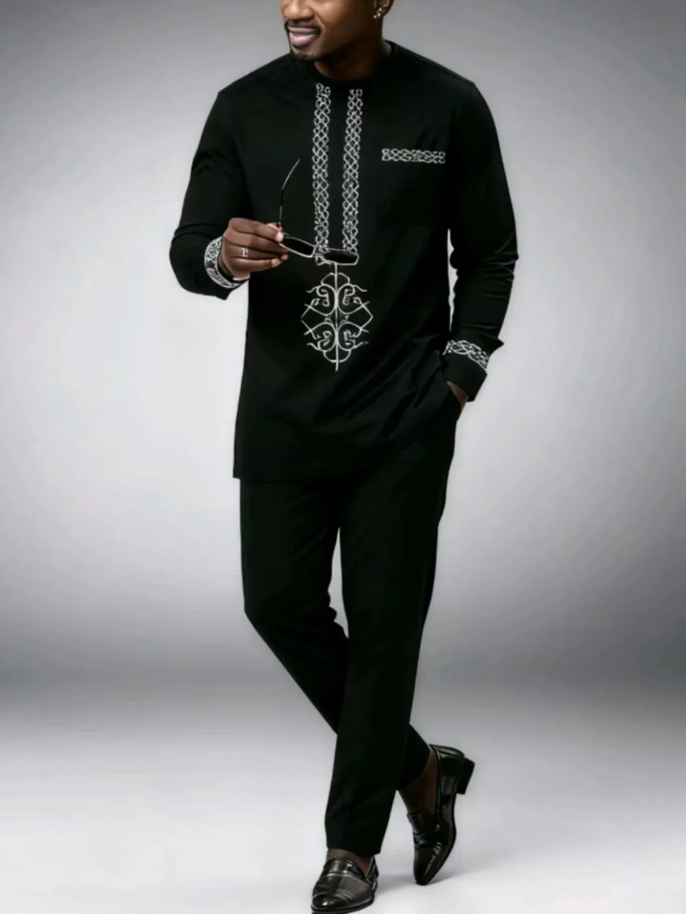 Color: Yellow, Size: XXXL - New Men's Tenos Wedding 2-Piece Suit Waist Pants Shirt Solid Color Panel Long Sleeve Party African Ethnic Style Clothing (M-4XL)