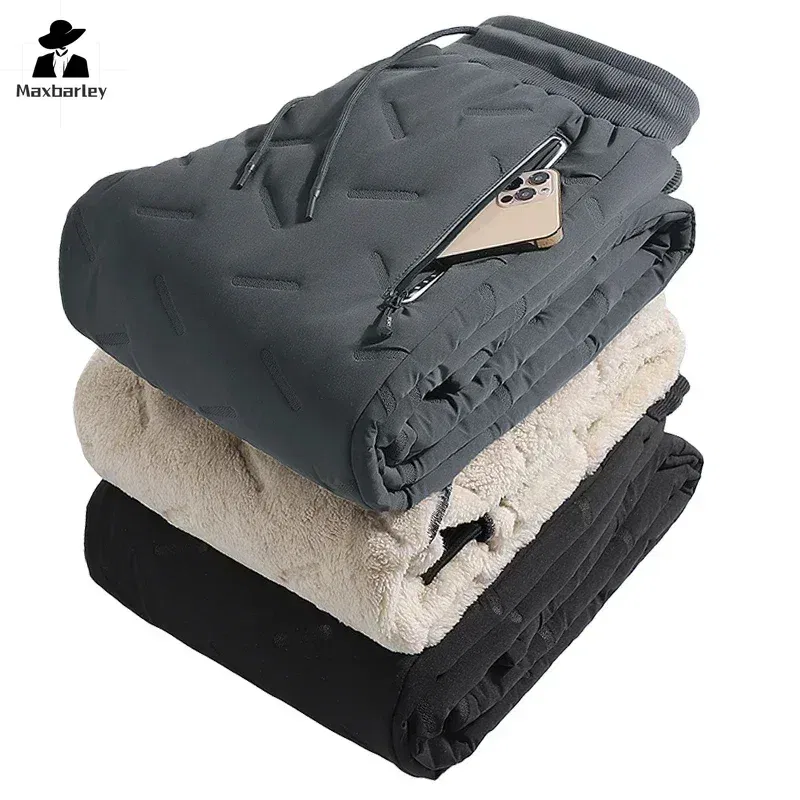 Size: XXL, Color: green - Winter Down Cotton Pants Men's Casual Waterproof Zipper Pocket Thickened Wool Warm Pants Jogger Outdoor Cold-proof Ski Pants 7XL