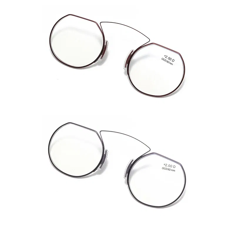 Frame Color: Gold, Eye Prescription: +400 - Women Clip Nose Reading Glasses Anti Blue Light Presbyopic Glasses Men Portable Men's Eyeglasses Anti-Lost Legless Bezel + Case