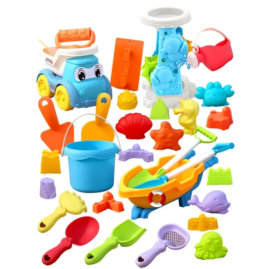 Color: Yellow - Children's Beach Toy Set, ATV, Sand Digging and Water Toy, Beach Bucket, Hourglass, Shovel, Beach Sand Play Tool Random Colors