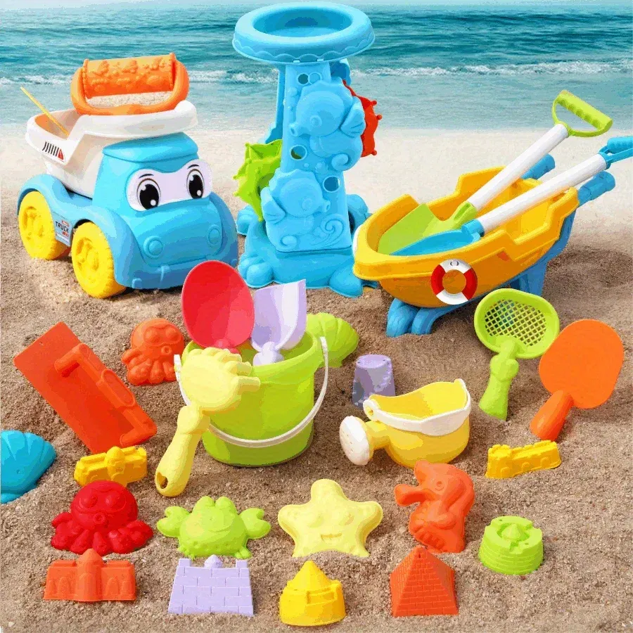 Color: Yellow - Children's Beach Toy Set, ATV, Sand Digging and Water Toy, Beach Bucket, Hourglass, Shovel, Beach Sand Play Tool Random Colors