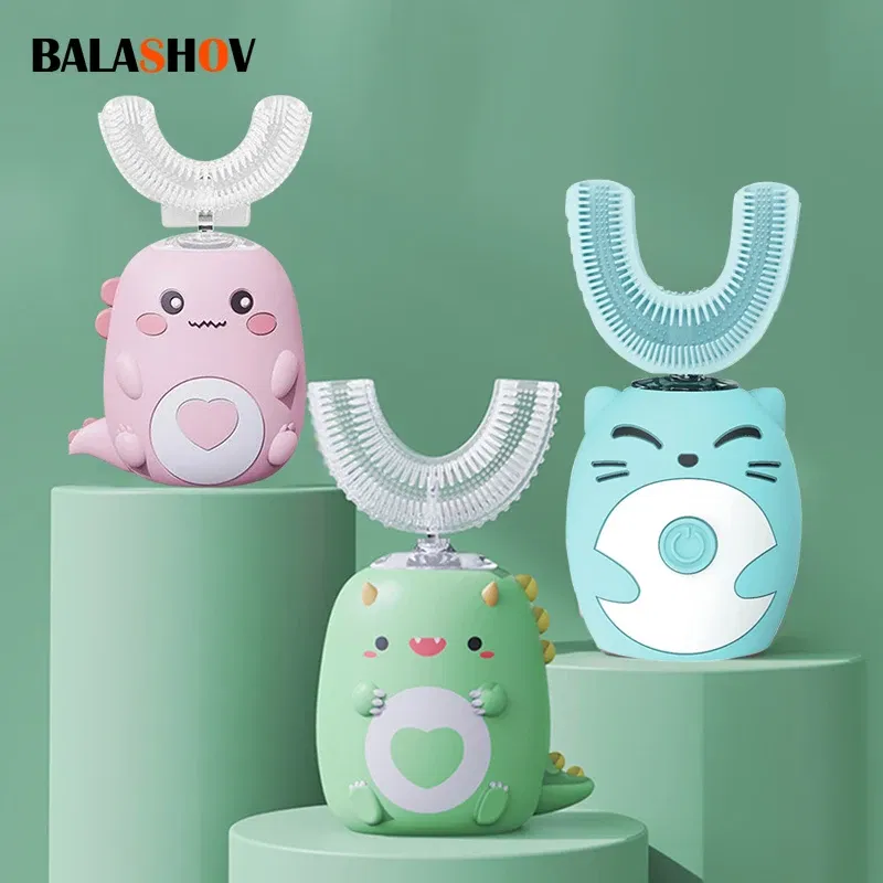 Color: GRAY - Kids U-shaped Sonic Electric Toothbrush Children Silicon Toothbrush 360 Degrees Smart Tooth Brush Teeth Whitening for Waterproof