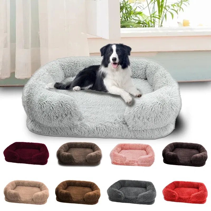 Color: Navy Blue, Size: XXL - New Large Dog Bed Dog Plush Pet Bed Winter Thickened Pad Dog Sleeping Bed Sofa Removable Pad Dog Small Large Dog square kennel