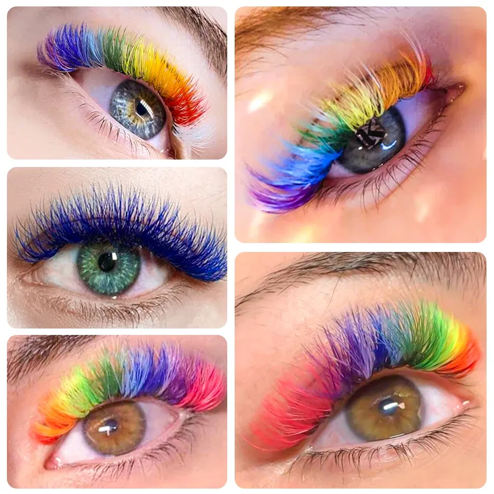 Curl: D, Thickness: 0.07mm, Length: 15mm, Ships From: CHINA - ANJOSIRMA Mix Color eyelashes Make up High Quality Soft Natural Synthetic Mink Rainbow Eyelash Extension Supplies 8 Colors Mix