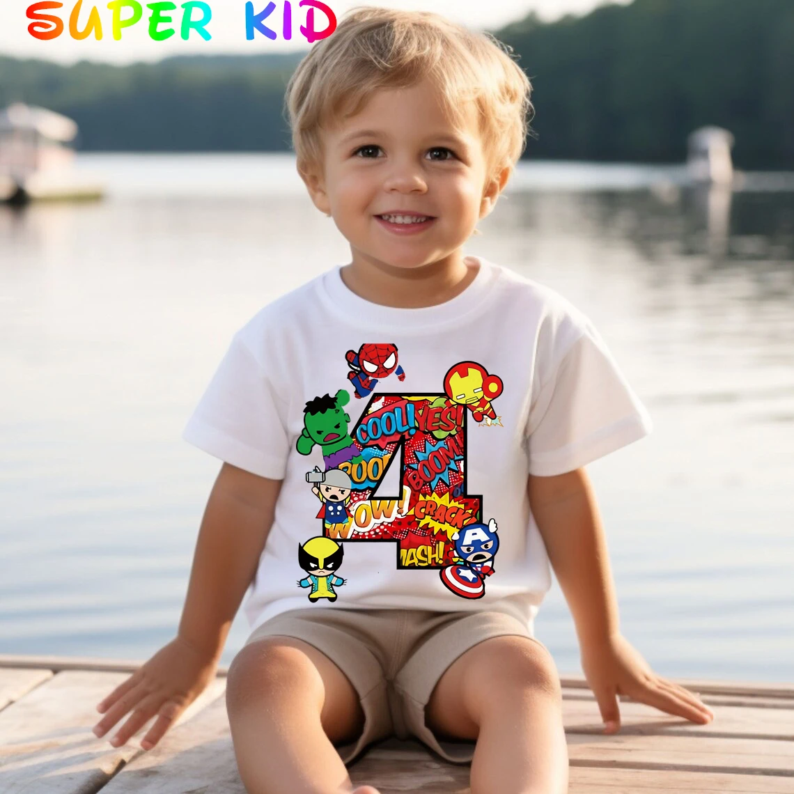 Color: green, Kid Size: 4T - Summer 2024 3 4 5 6 7 8 9 Marvel SuperHero Birthday Girl Short Sleeved T-shirt The Avengers Personalize Name Birthday Boy Shirt