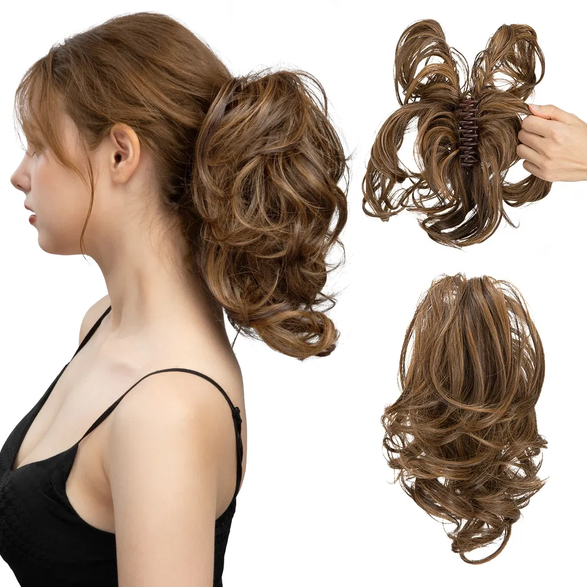 Color: P4/30, Bulk Buy: 1pc - Synthetic Diy Claw Clip In Ponytail Hair Extensions Hairpiece Hair Bun Fake Black Blonde Natural Hair False Pigtail for Women