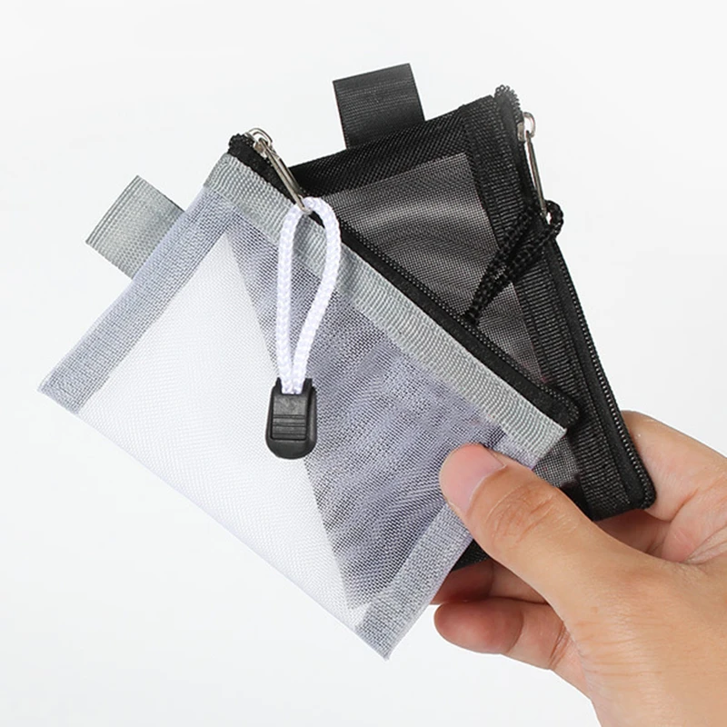 Color: Dark Grey - Mini Transparent Nylon Mesh Coin Bags Credit ID Card Organizer Portable Coin Purse Lipstick Earphone Data Line Key Storage Bag