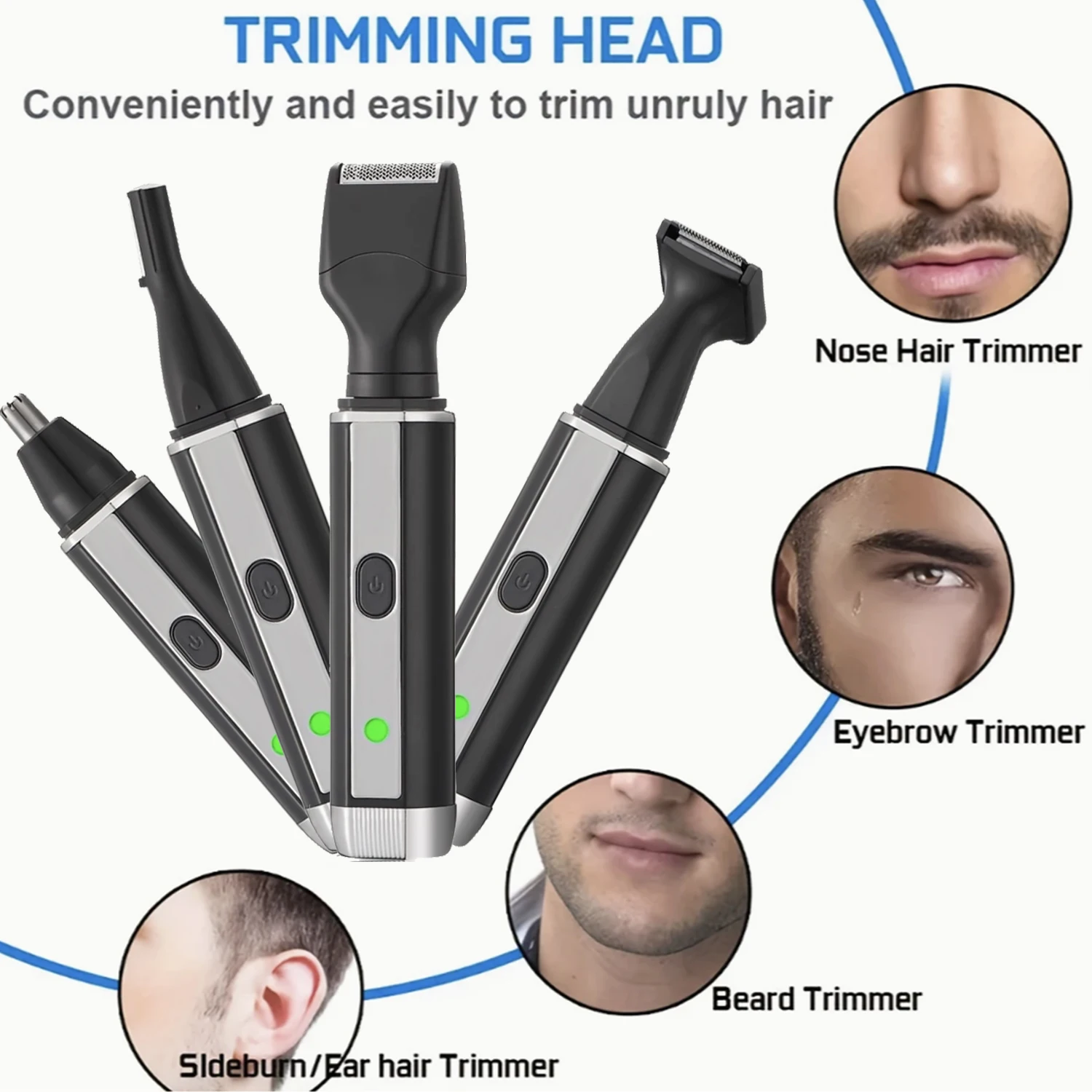Color: Gold - Man Beard Shaver Sideburns Trimmer Nose Hair Trimmer Eyebrow Razor 4IN1 Grooming kit Rechargeable Lithium Battery