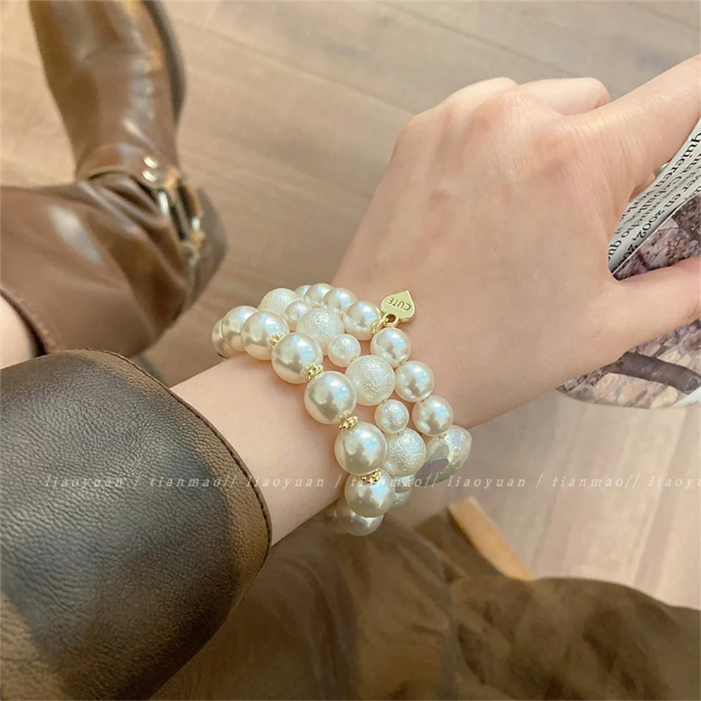 Color: GRAY - Exquisite Pearl Beaded Hair Ties Bracelet Sweet Ponytail Braid Hair Rope for Women Girl Fashion Headwear Hair Accessories Gift
