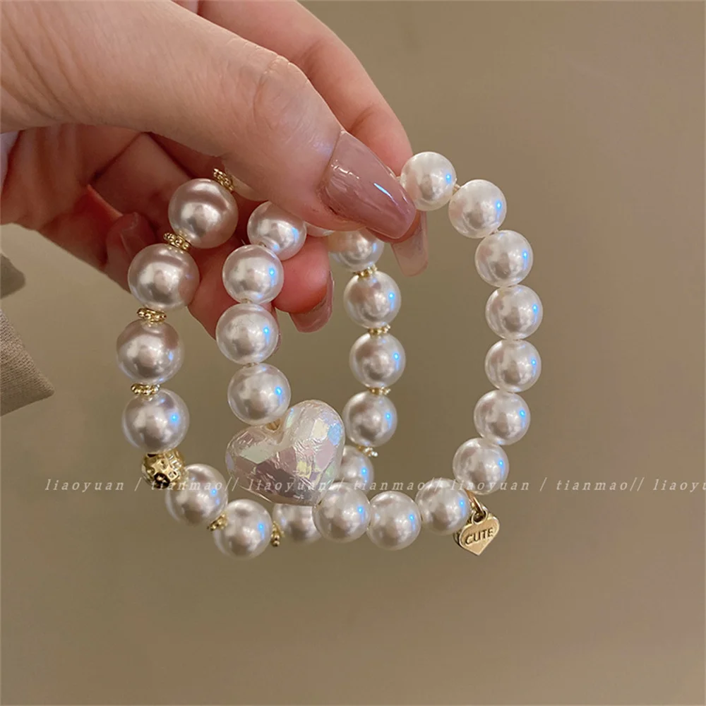 Color: GRAY - Exquisite Pearl Beaded Hair Ties Bracelet Sweet Ponytail Braid Hair Rope for Women Girl Fashion Headwear Hair Accessories Gift