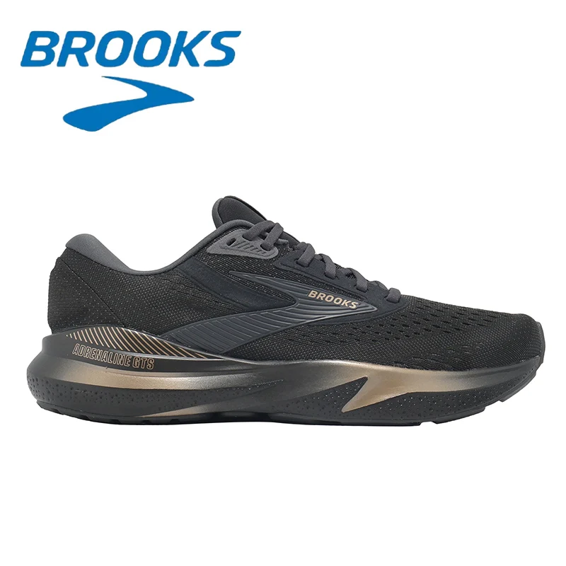 Color: black, Shoe Size: 42 - Brooks GTS 24 Black and Gold Men's Fashion Running Shoes Breathable Mesh Structure Non-slip Wear-resistant Off-road Sports Shoes