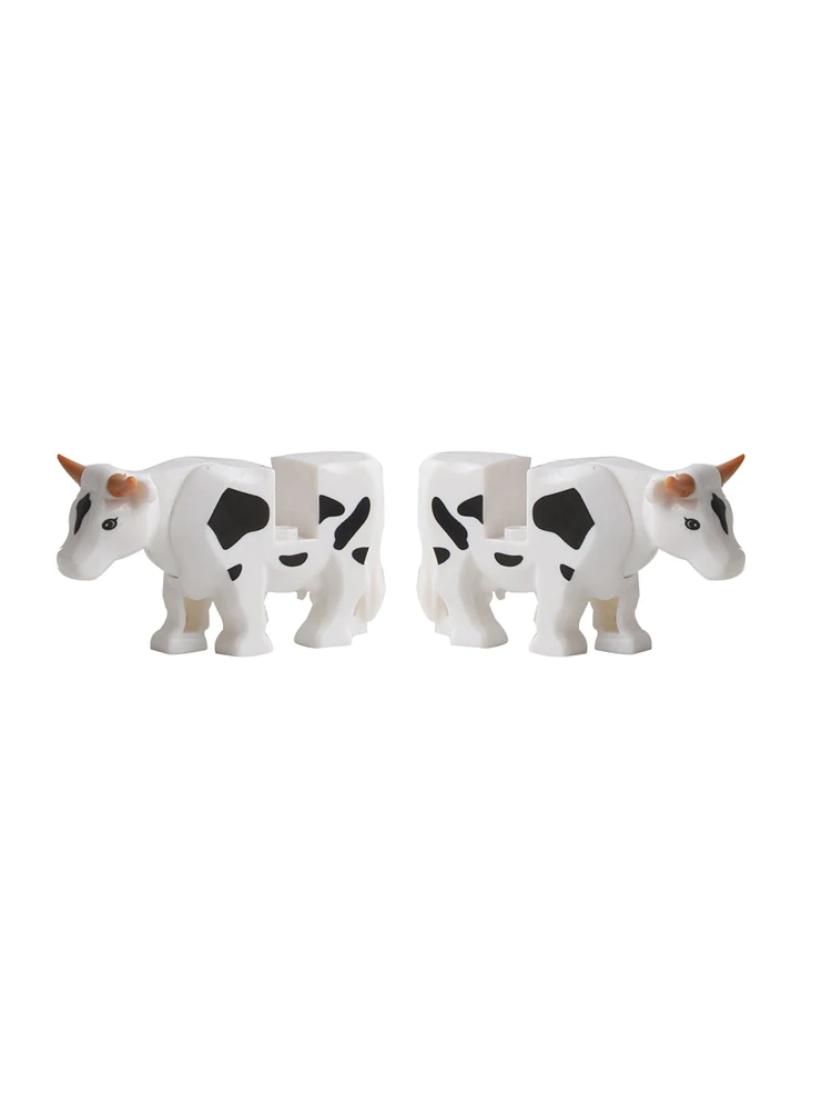 Color: WHITE - 1pcs MOC Animal Cow Building Blocks Scene Buffalo Model  Assembly Farm Pastoral Building Scene DIY Children's Toy Gift
