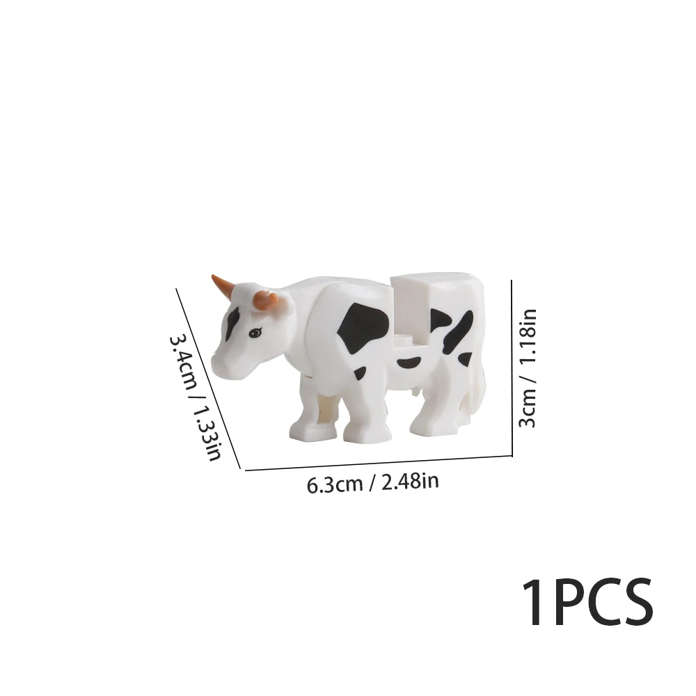 Color: WHITE - 1pcs MOC Animal Cow Building Blocks Scene Buffalo Model  Assembly Farm Pastoral Building Scene DIY Children's Toy Gift