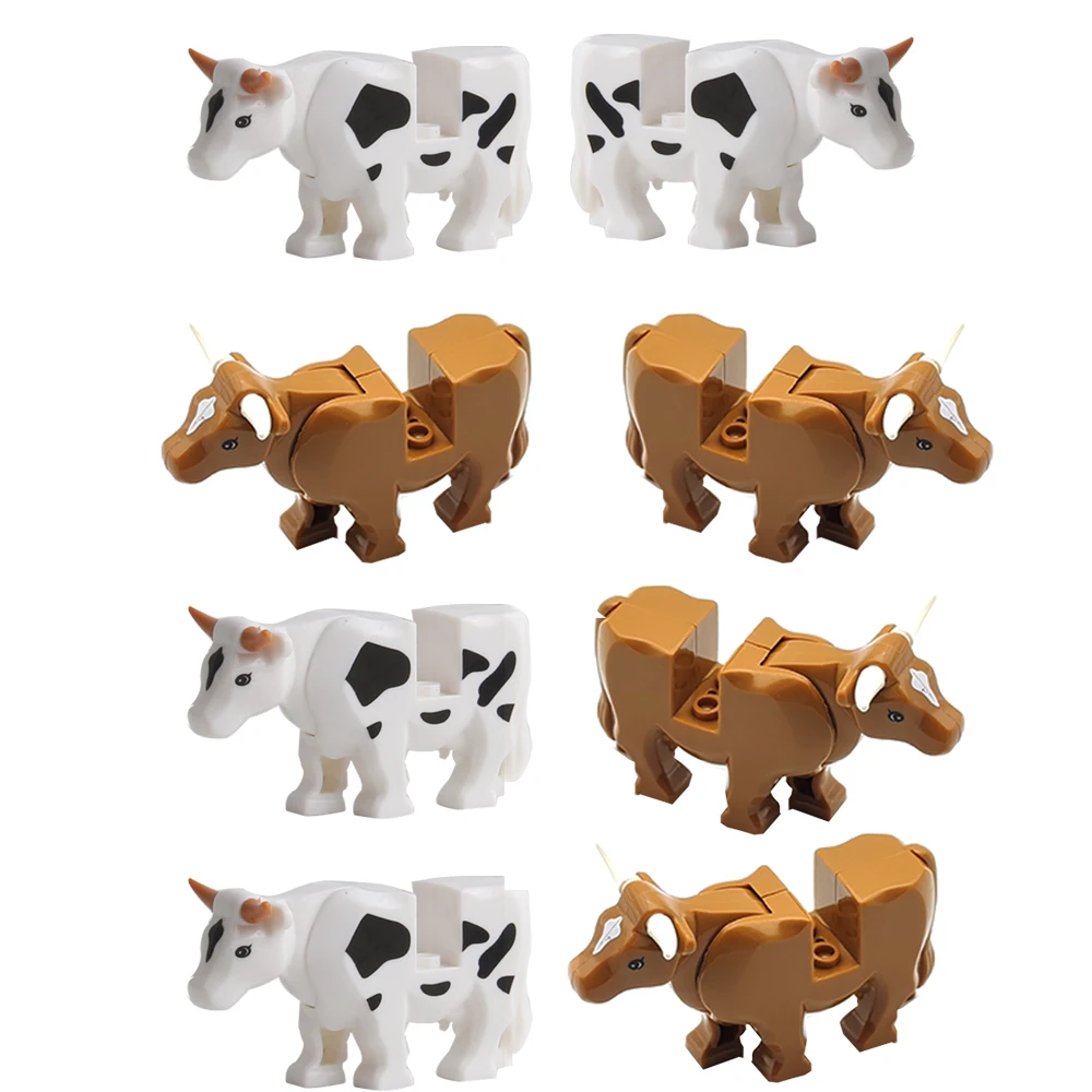 Color: WHITE - 1pcs MOC Animal Cow Building Blocks Scene Buffalo Model  Assembly Farm Pastoral Building Scene DIY Children's Toy Gift