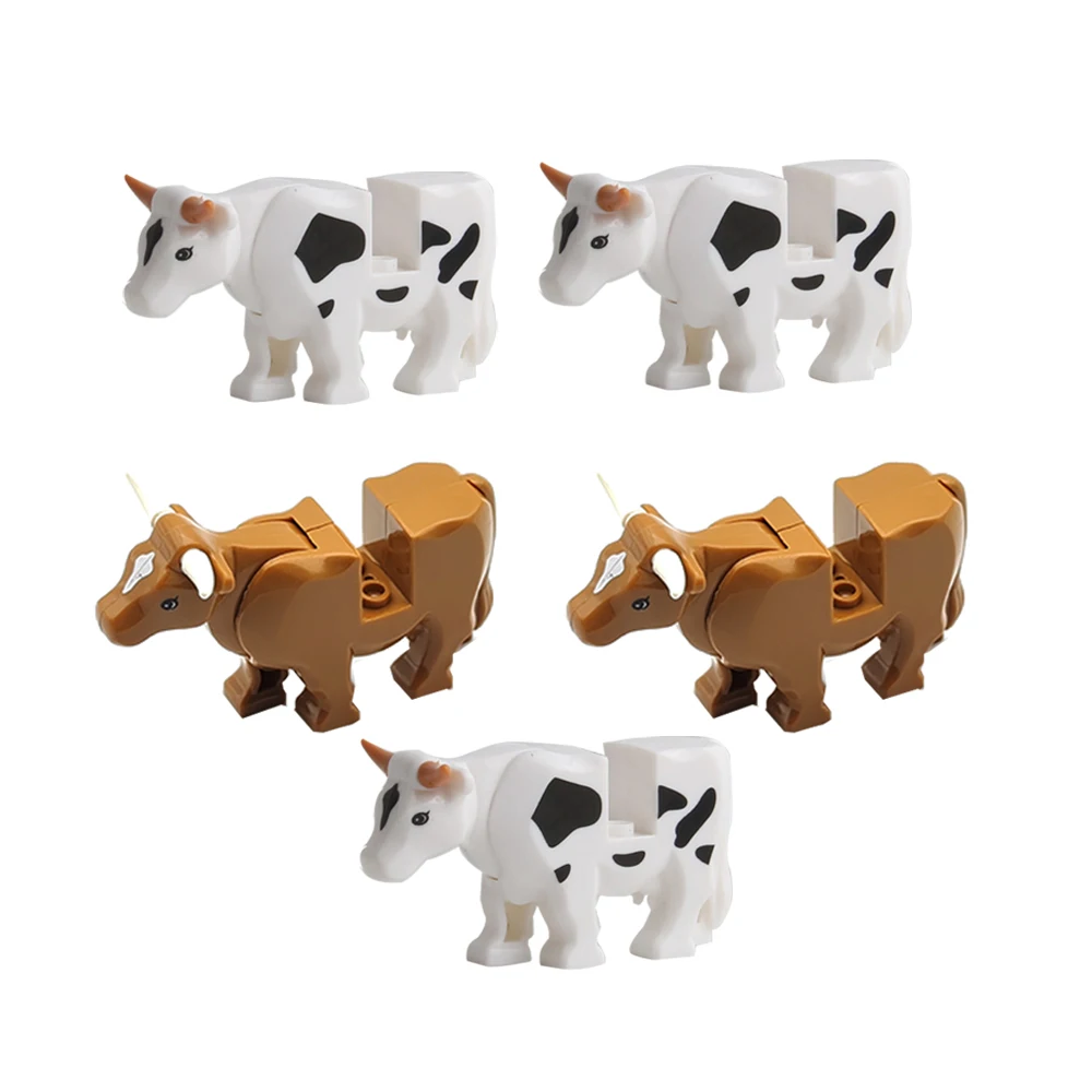 Color: WHITE - 1pcs MOC Animal Cow Building Blocks Scene Buffalo Model  Assembly Farm Pastoral Building Scene DIY Children's Toy Gift