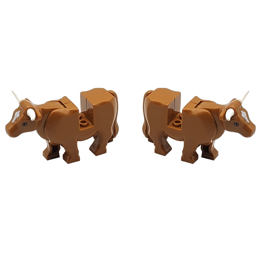 Color: WHITE - 1pcs MOC Animal Cow Building Blocks Scene Buffalo Model  Assembly Farm Pastoral Building Scene DIY Children's Toy Gift