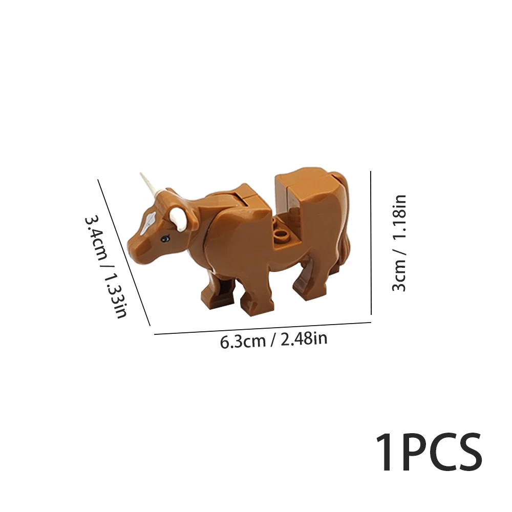 Color: WHITE - 1pcs MOC Animal Cow Building Blocks Scene Buffalo Model  Assembly Farm Pastoral Building Scene DIY Children's Toy Gift