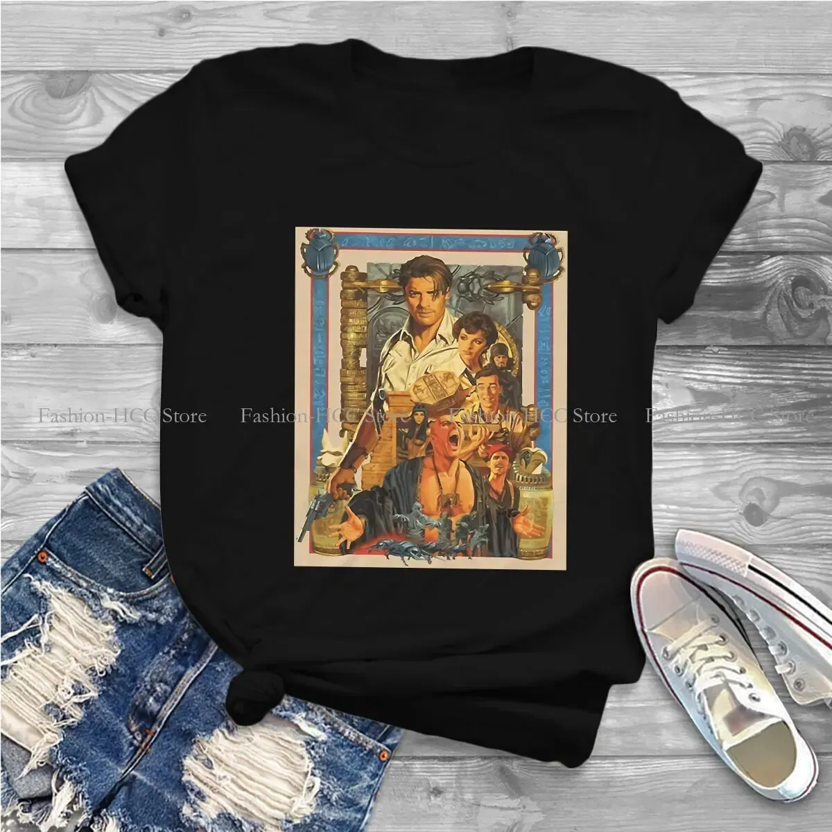 Color: black, Size: L - Brendan  Fraser Poster Unique Polyester TShirt The Mummy Movie Top Quality Creative Graphic  T Shirt Stuff