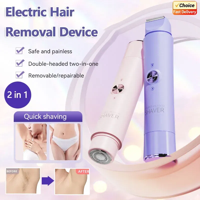 Color: Red - Double Head Electric Epilator Women Rechargeable Painless Hair Remover Shaver for Body Private Areas Bikini Gentle Trimming