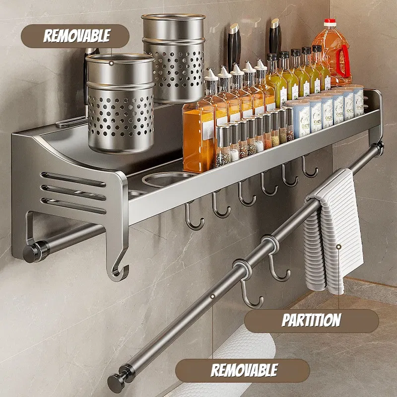 Color: Dark Khaki, Ships From: CHINA - Kitchen Storage Rack Non Perforated Stainless Steel Household Wall Mounted Seasoning Chopstick and Knife Holder Storage Rack