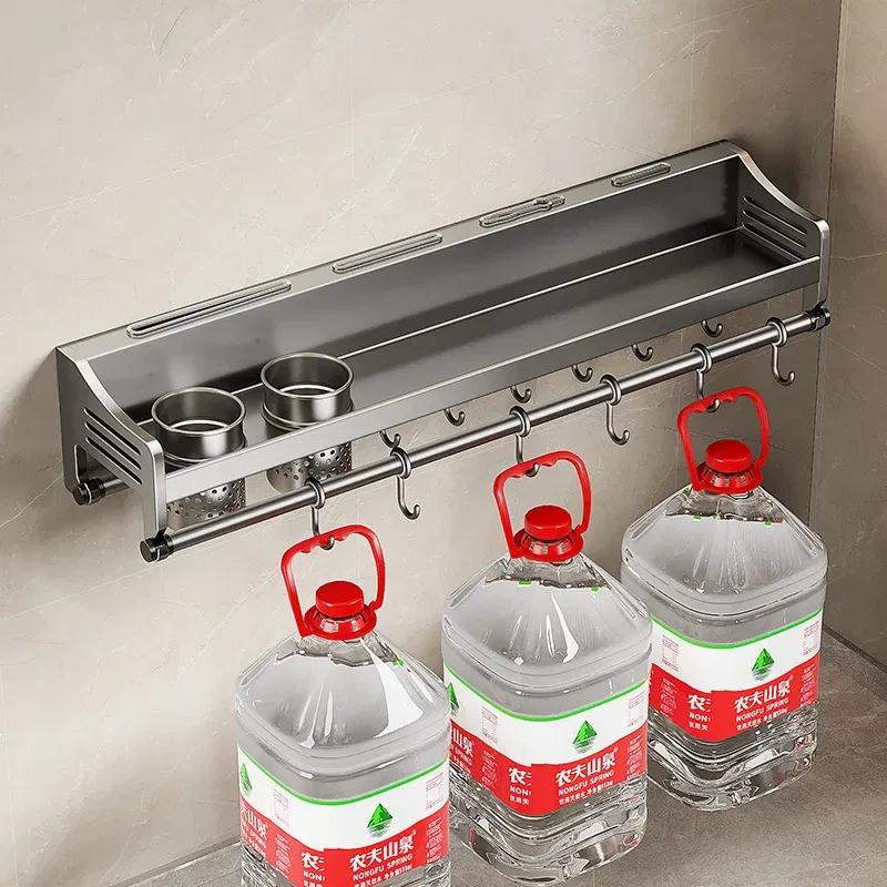 Color: Dark Khaki, Ships From: CHINA - Kitchen Storage Rack Non Perforated Stainless Steel Household Wall Mounted Seasoning Chopstick and Knife Holder Storage Rack