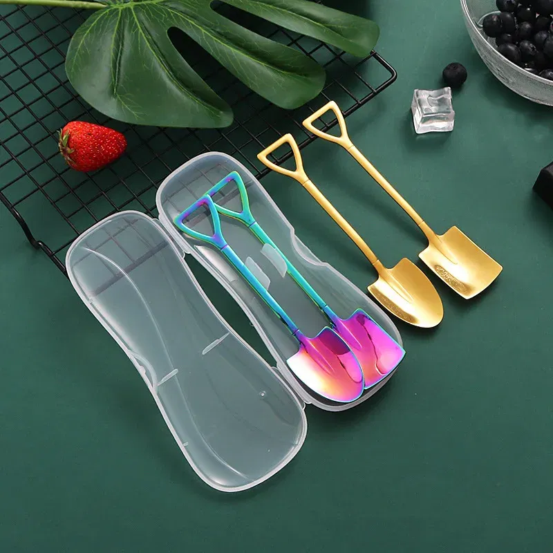 Color: Yellow, Ships From: CHINA - Stainless Steel Coffee Tea Spoon Creative Retro Shovel Scoop for Dinner Ice Cream Dessert Watermelon Kitchen Tableware Bar Tool