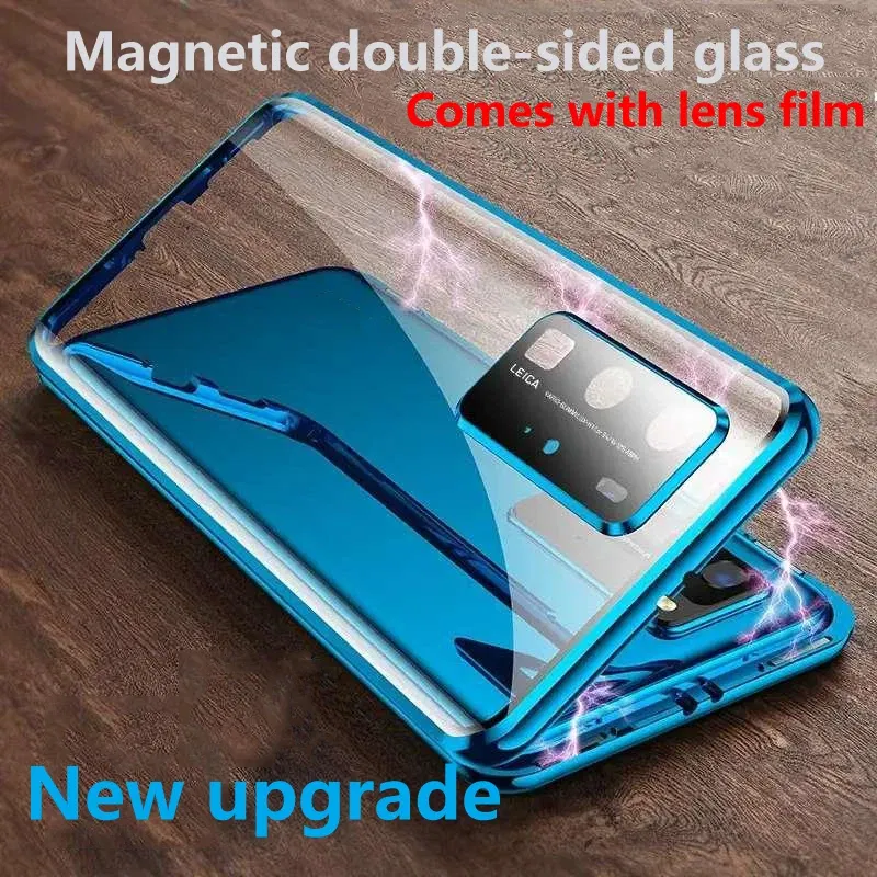 Color: Silver, Material: Aluminum - Phone Case Shell Double sided Protection Cover For Huawei P30 Pro P40 Pro Plus P40 Lite 5G Magnetic Adsorption Phone Sleeve bag