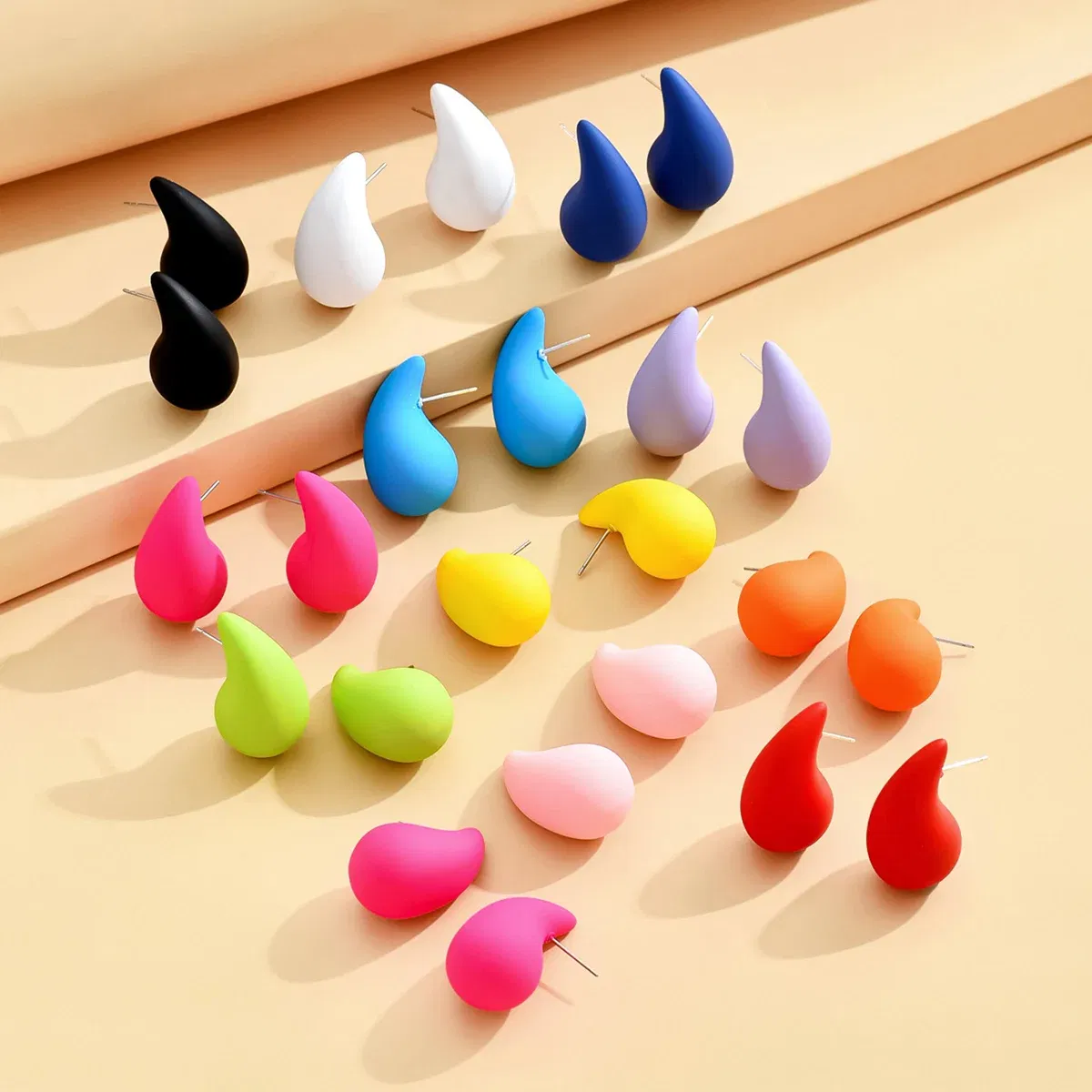 Metal Color: Chocolate - 3 Pair/Set Chunky Gold Plated Waterdrop Hoop Earrings for Women Smooth Multicolour Acrylic Tear Drop Earring Lightweight Jewelry
