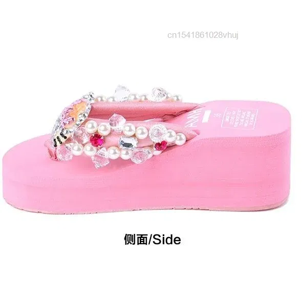 Color: Beige, Shoe Size: 41 - Sanrio Hello Kitty Soft Flip Flop Sandals Y2k Beach Slides Shoes Women Kawaii Casual Wedge High Heels Platform Slippers Ladies