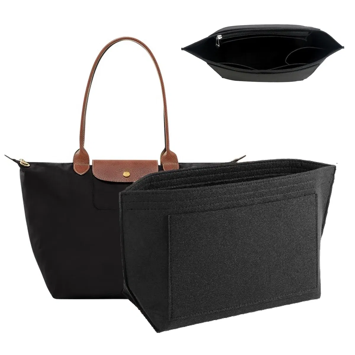 Color: Bronze - Felt Purse Organizer Insert for Longchamp Le Pliage S/ML Handbag Insert