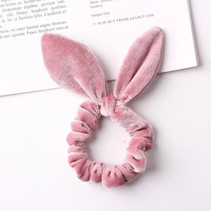 Color: Red - New Velvet Scrunchies Girls/Women velvet Bunny Ear Knot Bow Hair Bands Rabbit Ear Hair tie Ponytail Hair Accessories