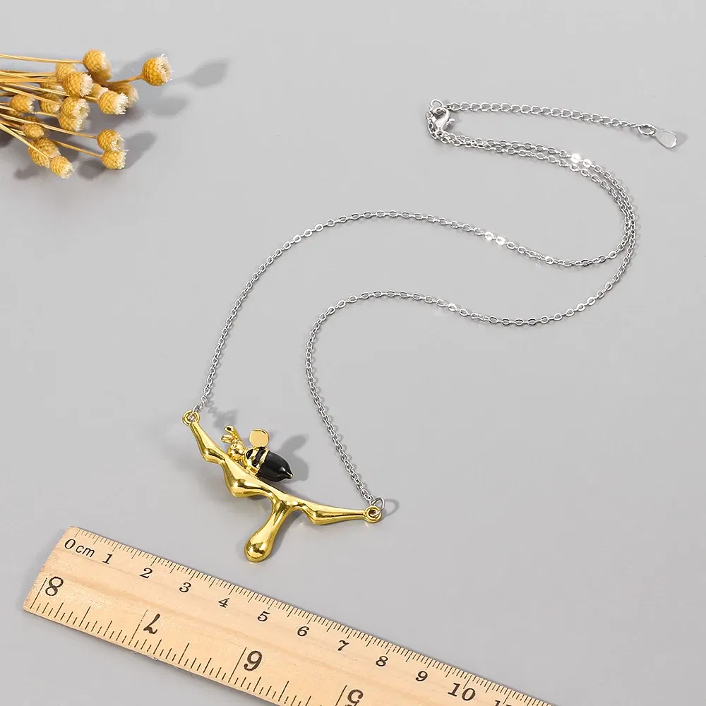 Metal Color: RED-BROWN, Ships From: CHINA - Lovely Bee With Drop Honey Charm Choker Necklaces Gold Silver Color Pendant Chain Necklace for Women Girl Jewelry