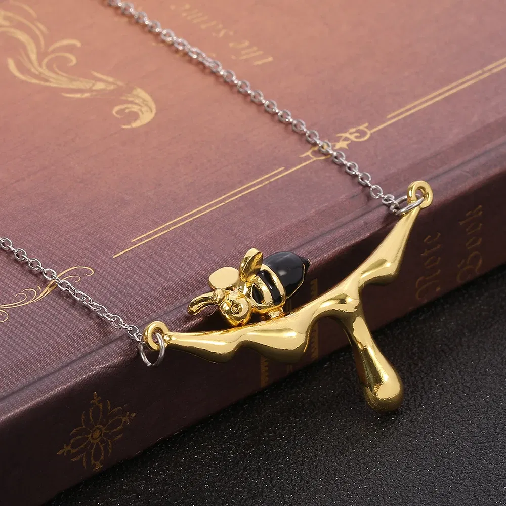 Metal Color: RED-BROWN, Ships From: CHINA - Lovely Bee With Drop Honey Charm Choker Necklaces Gold Silver Color Pendant Chain Necklace for Women Girl Jewelry